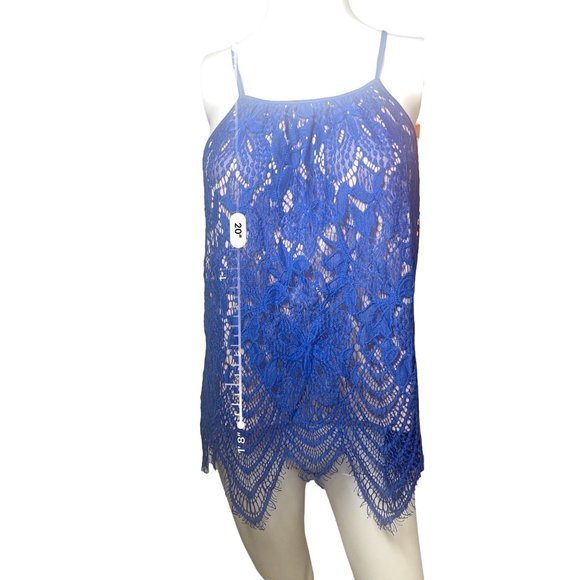 NWOT Women's Blue Lace Beige Lined‎ Top - Picture 5 of 6